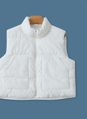 短款棉马甲 冬季新款外贸女装时尚立领拉链纯色保暖背心马甲27374