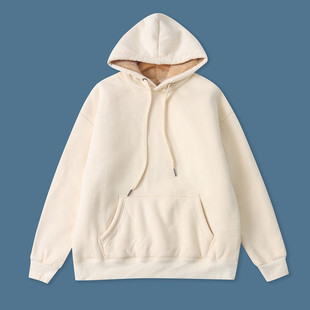 羊羔毛加厚卫衣 冬季新款外贸女装连帽领套头长袖袋鼠兜卫衣33219