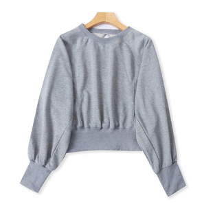 日单毛圈棉卫衣 春秋新款女装简约百搭圆领套头长袖显瘦卫衣33421