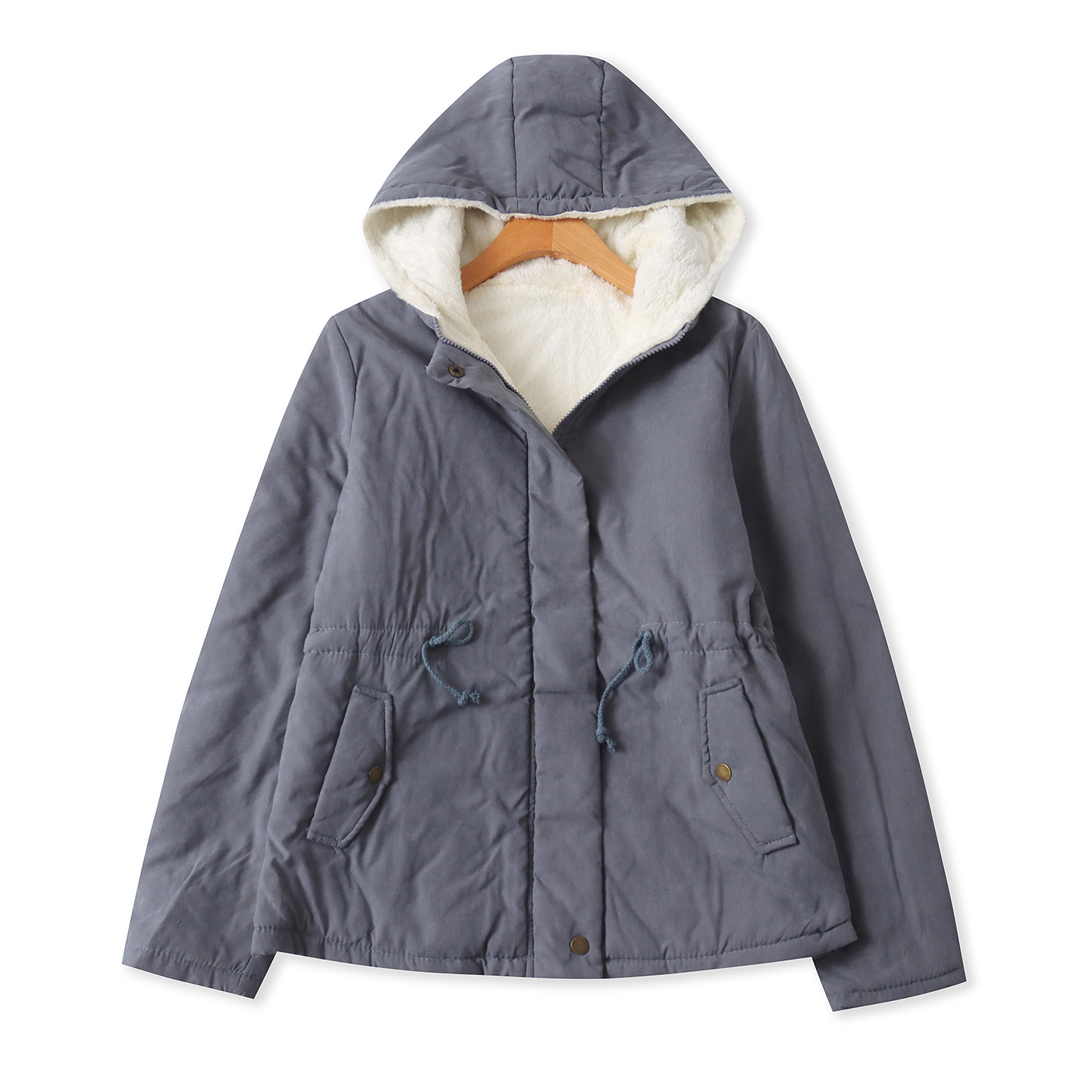 派克棉衣  秋冬新款外贸女装时尚连帽领拉链长袖双口袋棉服32914