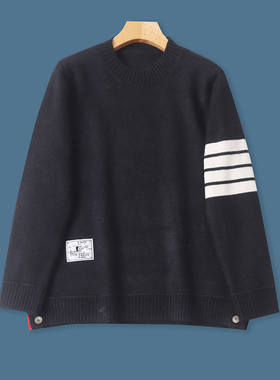 软糯毛衣  秋冬新款女装简约百搭圆领套头长袖拼色显瘦毛衣32930