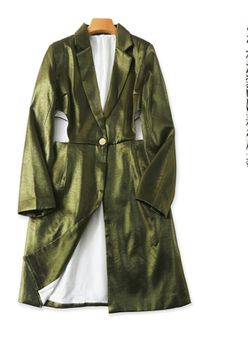 西装连衣裙 春秋新款外贸女装西装领一粒扣长袖镂空露腰亮面28286