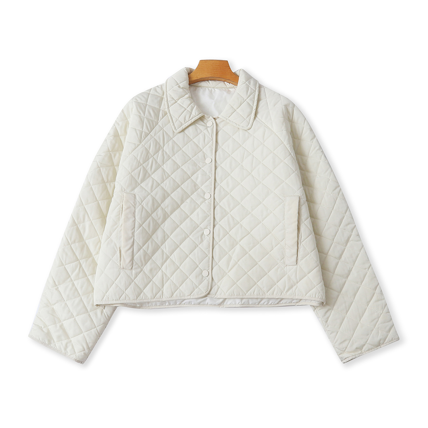 轻薄棉衣外套  秋冬新款外贸女装时尚翻领单排扣长袖菱形格32699