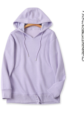 空气层卫衣 春秋新外贸女时尚休闲连帽V领套头长袖弹力上衣28787