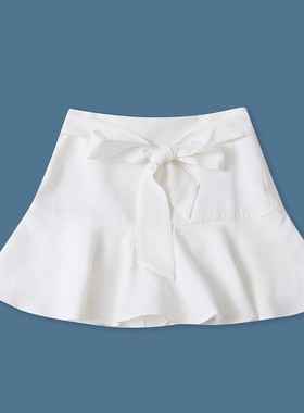 荷叶边短裤裙 夏新款外贸女自然腰侧拉链蝴蝶结防走光半身裙32632