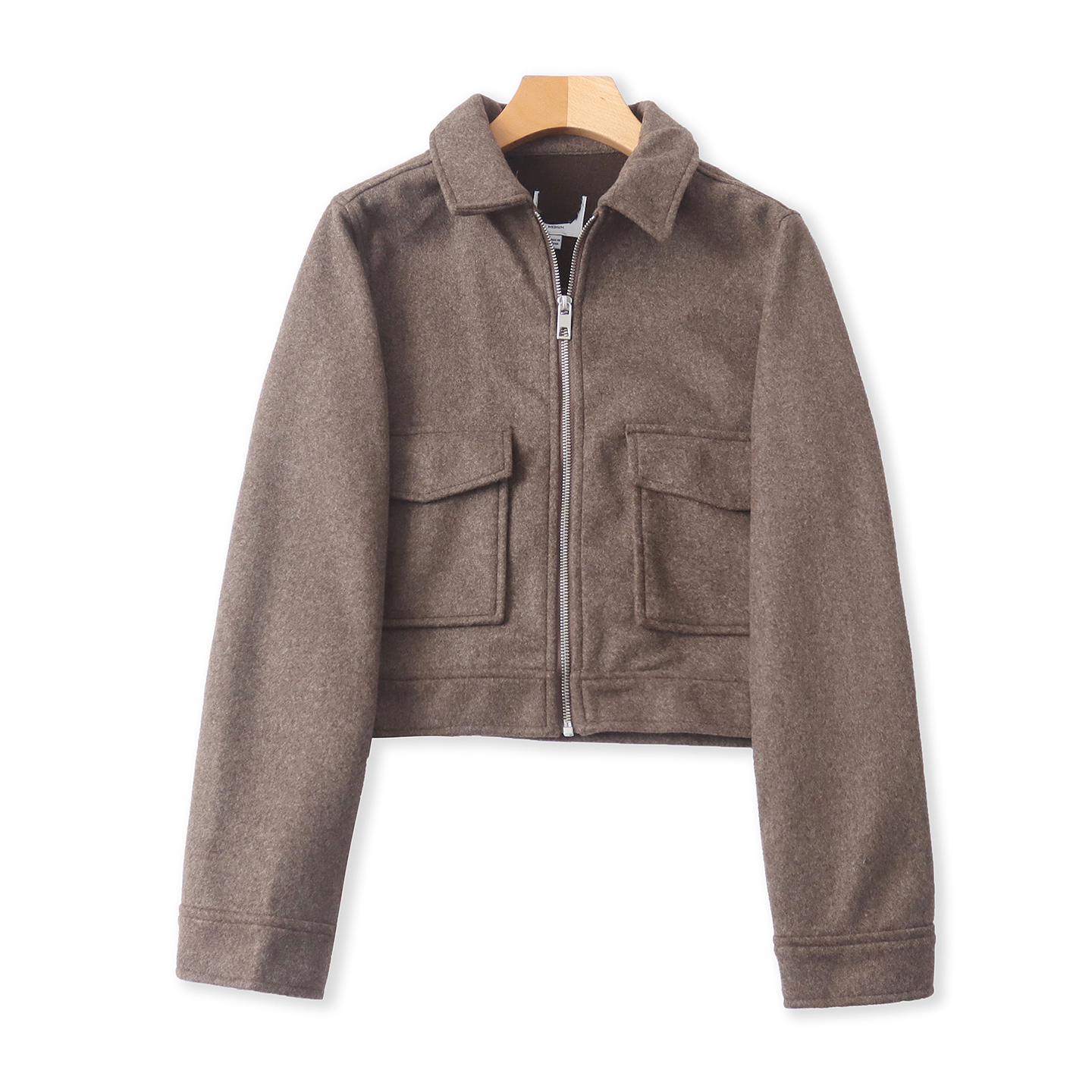 毛呢夹克外套 春秋新款外贸女装时尚翻领拉链双口袋休闲外套33122