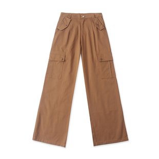 裤 高腰拉链纽扣多口袋休闲裤 春秋新款 时尚 32975 女装 阔腿棉质工装