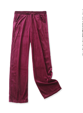 丝绒阔腿拖地裤  秋季新款外贸女装时尚松紧腰口袋直筒长裤27113