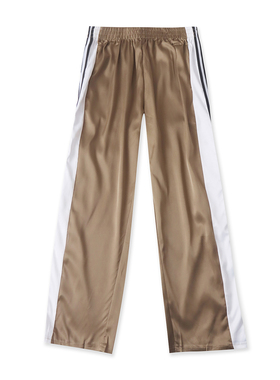 侧条休闲裤  春秋新款女装松紧高腰拼色侧条直筒开叉阔腿裤33049