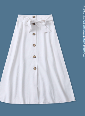 半身裙  春夏新外贸女装时尚减龄高腰系带单排扣中长款A字裙31217