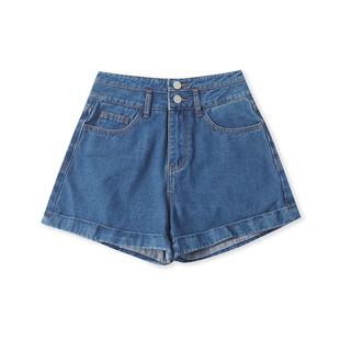 夏季 青春高腰拉链纽扣短裤 新款 时尚 33216 外贸女装 牛仔棉阔腿短裤
