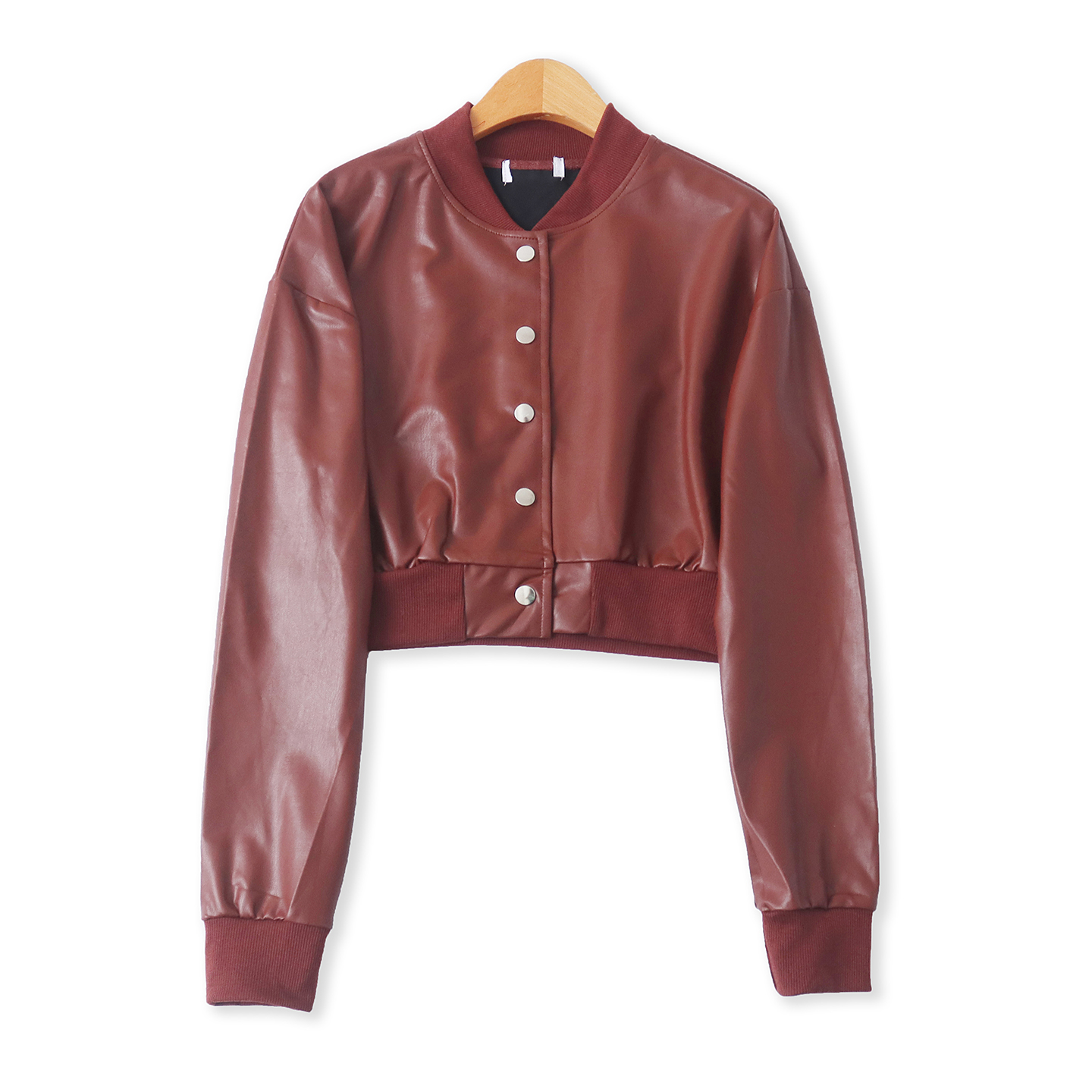 软皮夹克外套 春秋新款外贸女装时尚青春立领单排扣长袖薄款33069