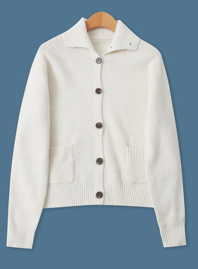 高弹力毛衣 春秋新款女装简约百搭翻领单排扣长袖双口袋毛衣33395