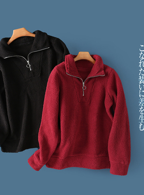 羊羔绒外套 秋冬新款外贸情侣宽松休闲立领长袖拉链套头上衣18845