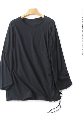 系带T恤  春秋新款女装时尚修身圆领套头九分袖交叉绑带T恤27883