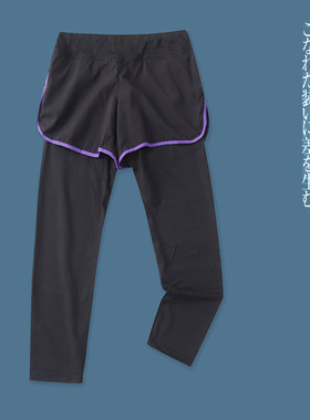 跑步健身运动假两件瑜伽裤 夏新女速干防走光短裤小脚打底裤29521