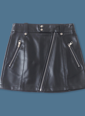 pu皮短半裙  秋冬新款外贸女装时尚自然腰斜拉链薄绒包臀裙32895