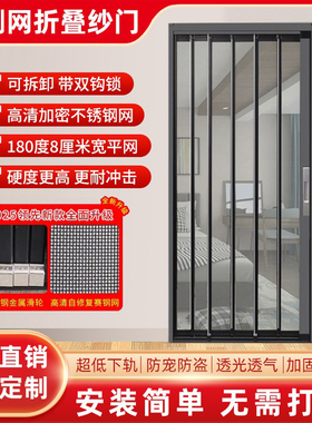 金刚网折叠纱门平网防盗带锁防猫狗老鼠铝合金无轨隐形推拉式沙门