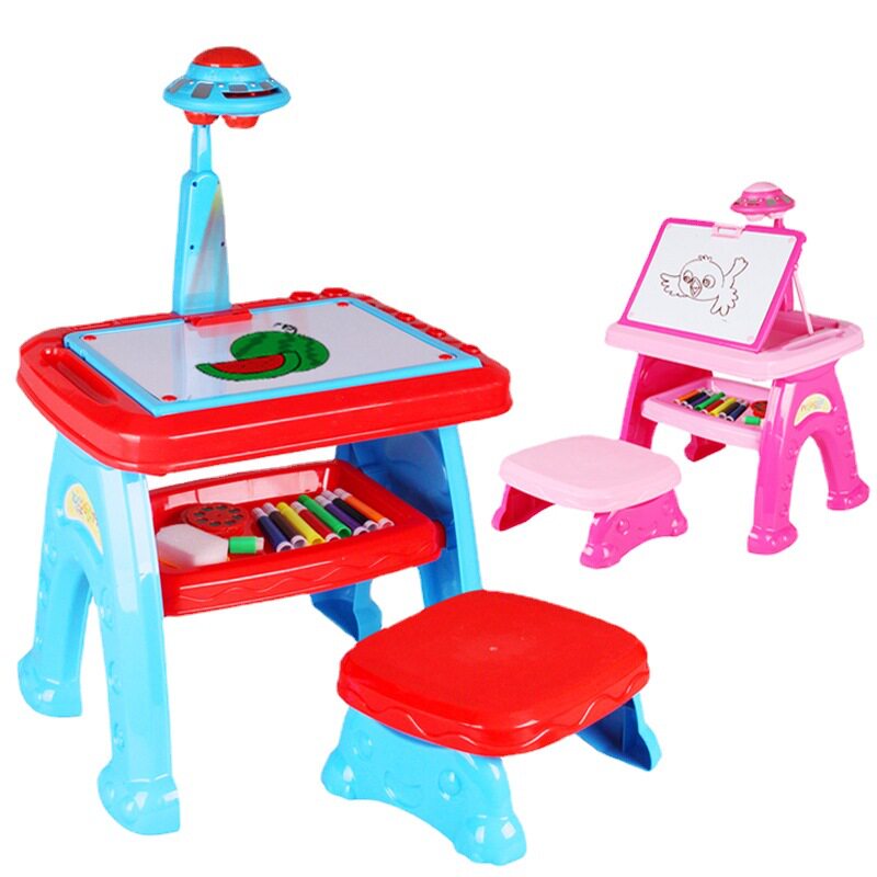 儿童投影画板启蒙早教涂鸦写字投影仪粉红色学习大桌绘画玩具