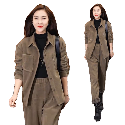 加绒加厚运动服套装女秋冬