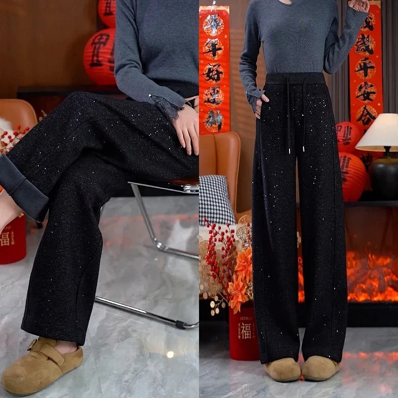 闪闪加绒加厚阔腿裤女2025新款冬季高腰宽松遮肉直筒休闲弯刀裤子,女装/女士精品,休闲裤,淘宝优惠券,粉丝福利购,淘宝优惠卷