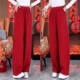 满天星亮闪闪红色阔腿裤 高腰宽松加绒直筒休闲裤 女2026新款 秋冬季