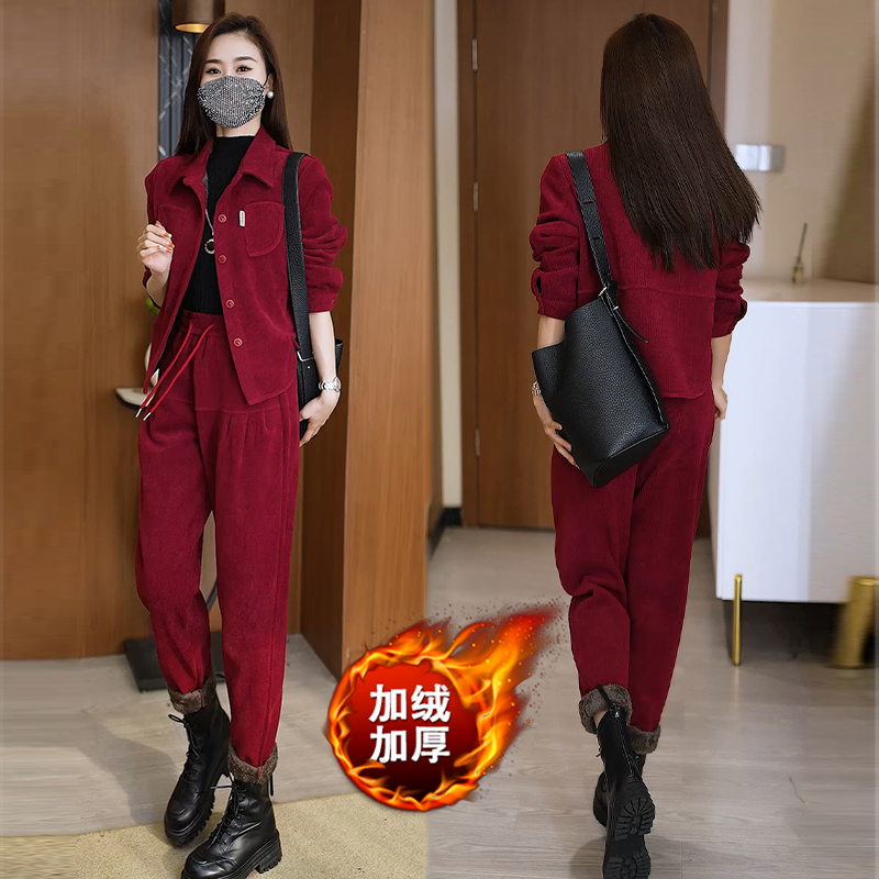 小个子加绒加厚休闲运动套装女装2025冬季新款红色洋气减龄两件套,女装/女士精品,休闲运动套装,淘宝优惠券,粉丝福利购,淘宝优惠卷