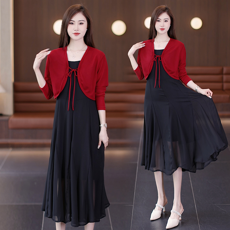 夏季吊带连衣裙套装女2025新款时尚气质高级感防晒外套长裙两件套