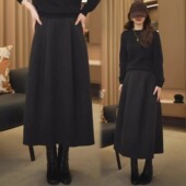 中长款 灰色半身裙女秋冬季 2025新款 高腰显瘦a字冬裙羊毛呢花苞裙