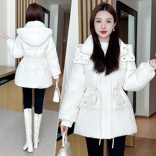 中长款羽绒棉服女款冬季2025新款小个子中长款高级感收腰连帽外套