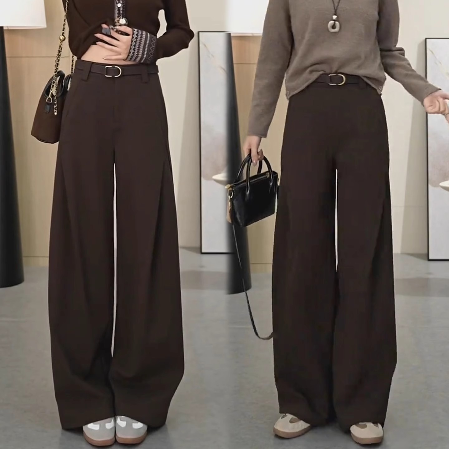 毛呢阔腿裤女秋冬季高腰宽松