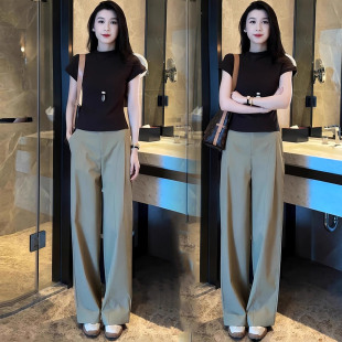 上衣阔腿裤 早秋时尚 高级感气质显瘦短袖 女2025新款 两件套 休闲套装