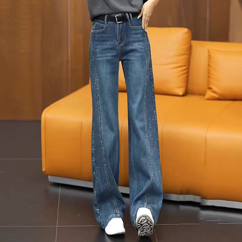 带钻直筒牛仔裤女士春秋款2026新款蓝色高腰宽松显瘦窄版阔腿裤子,女装/女士精品,牛仔裤,淘宝优惠券,粉丝福利购,淘宝优惠卷