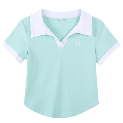 翻领短袖T恤女小个子短款