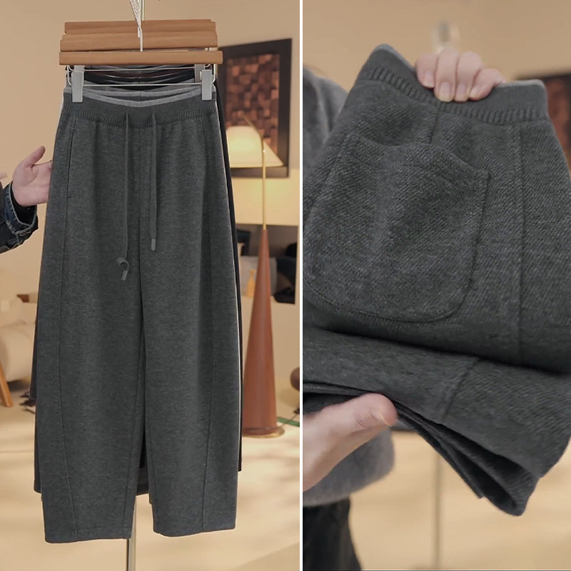 醋酸羊毛弯刀裤女秋冬季2025新款小个子高级灰加绒松紧腰休闲裤子,女装/女士精品,休闲裤,淘宝优惠券,粉丝福利购,淘宝优惠卷