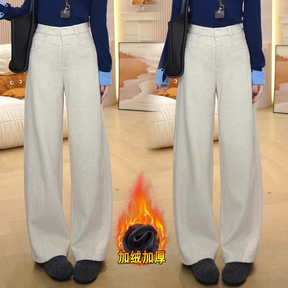 加绒毛呢裤子女冬季窄版直筒