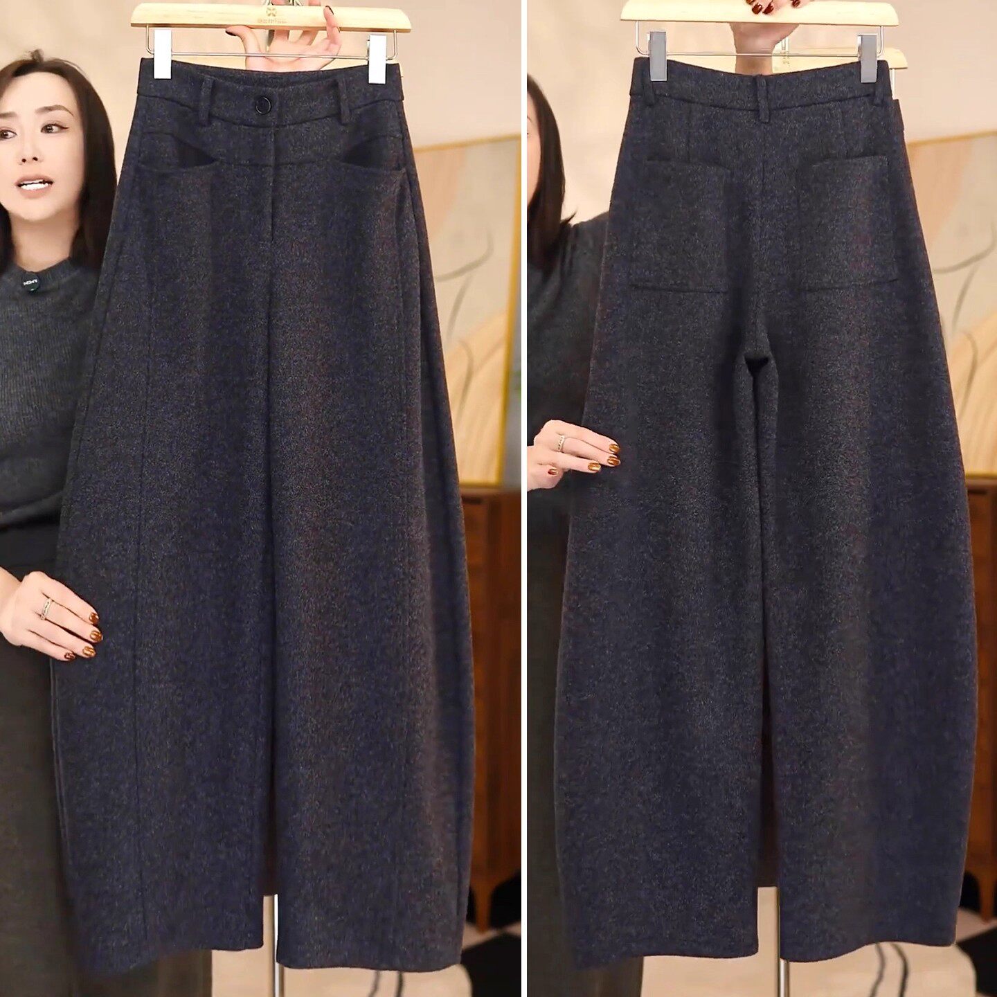 羊毛弯刀阔腿裤女2025新款秋冬加绒加厚显瘦宽松保暖休闲毛呢裤子,女装/女士精品,休闲裤,淘宝优惠券,粉丝福利购,淘宝优惠卷