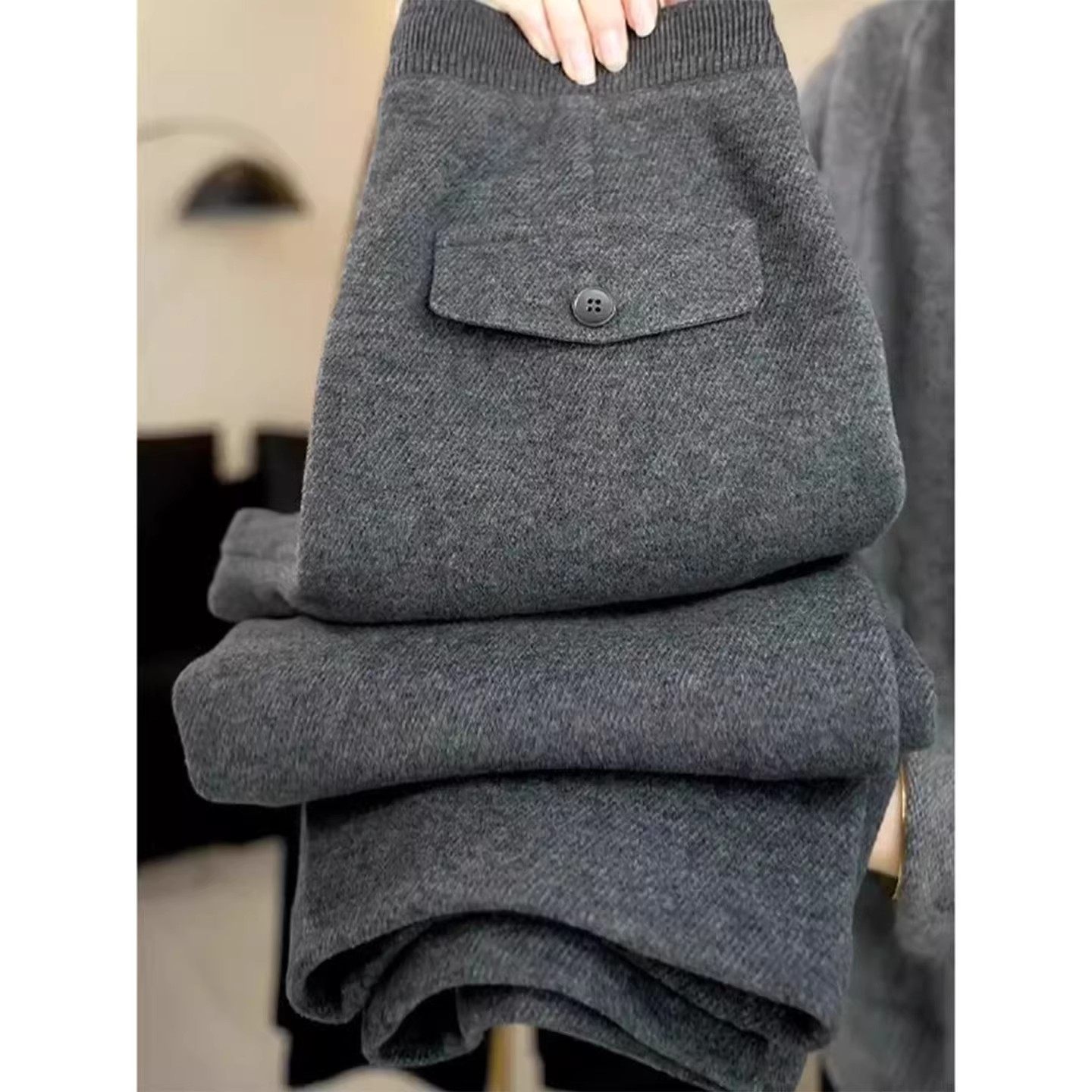 灰色裤子女羊毛呢阔腿裤2025新款冬季加绒保暖高腰宽松休闲直筒裤,女装/女士精品,休闲裤,淘宝优惠券,粉丝福利购,淘宝优惠卷