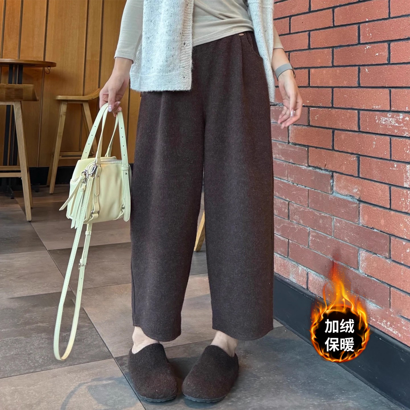 小个子毛呢弯刀裤女秋冬季