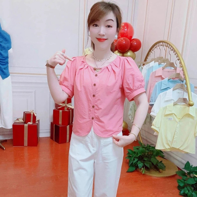粉色短袖衬衫女夏季薄款