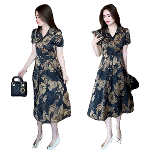 夏季时尚气质连衣裙女装2025新款小个子中长款收腰显瘦高级感裙子