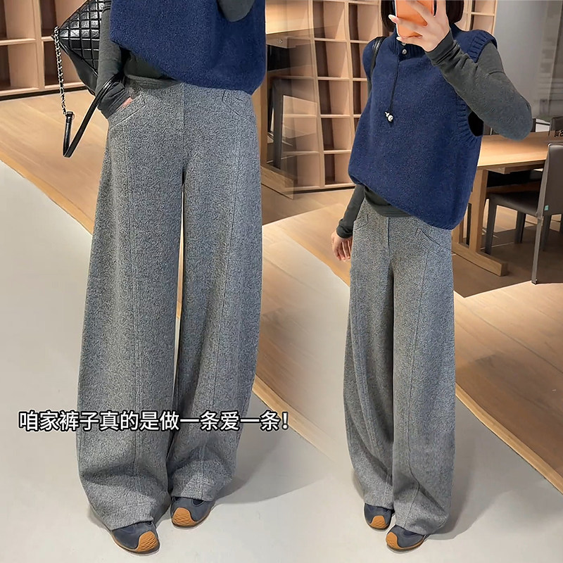 花灰色羊毛呢弯刀裤女秋冬季2025新款高腰直筒西装裤窄版阔腿裤子,女装/女士精品,休闲裤,淘宝优惠券,粉丝福利购,淘宝优惠卷