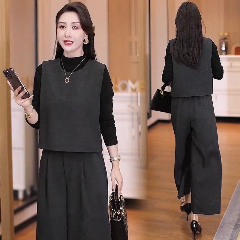 时尚气质套装女士秋季2025新款超火高级感马甲打底衫阔腿裤三件套,女装/女士精品,时尚套装,淘宝优惠券,粉丝福利购,淘宝优惠卷