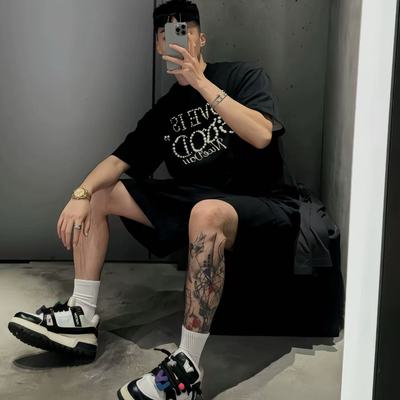 范世琦同款珍珠标语情侣短袖T恤