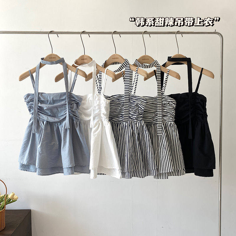 甜辣一字领露锁骨娃娃背心女2026年夏季新款韩版百搭裙摆吊带上衣