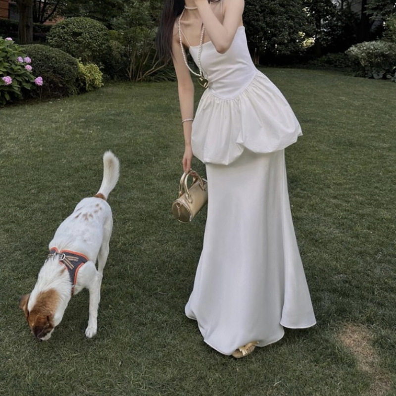 法式优雅修身抹胸花苞鱼尾半身裙套装女2026夏新款高级感气质礼裙