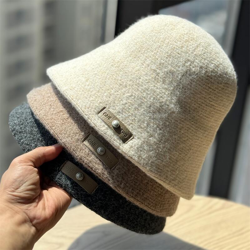 户外铁标羊毛针织渔夫帽子女秋冬