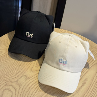 新款防晒猫耳朵软顶鸭舌帽女休闲百搭宽檐显脸小遮阳棒球帽子男潮