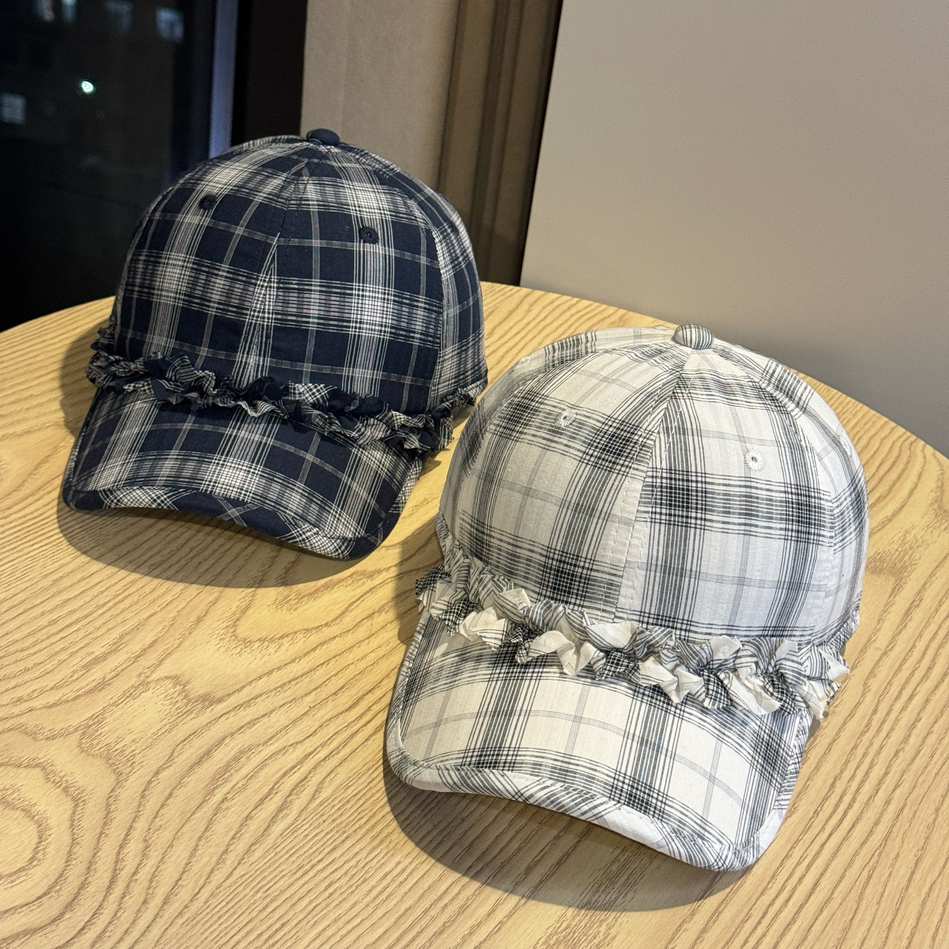 春夏季文艺格子花边棒球帽薄款