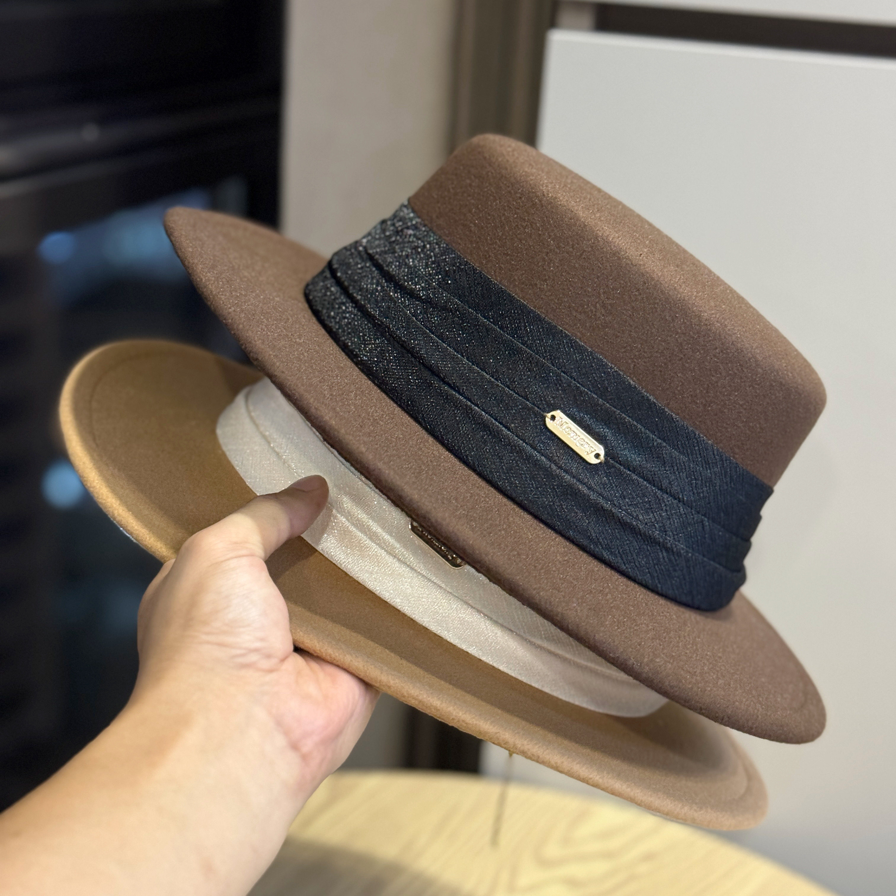 新款秋冬季简约平顶羊毛呢礼帽女英伦复古爵士帽出游平檐帽子时尚